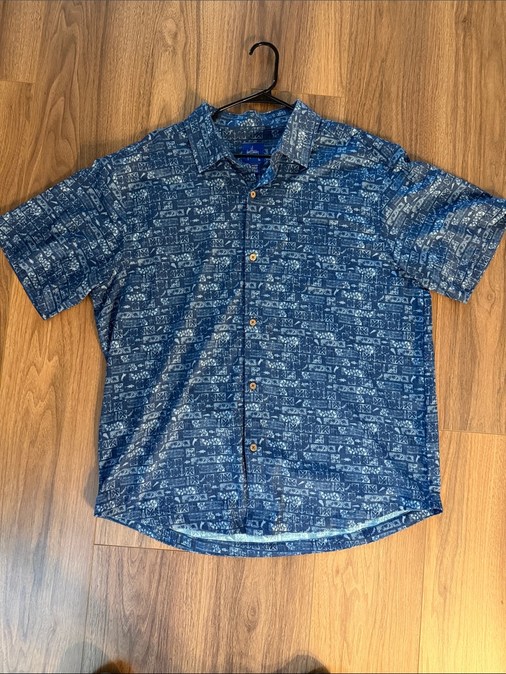 Guy Harvey Indigo Blue Short-Sleeve Printed Button-Down Shirt